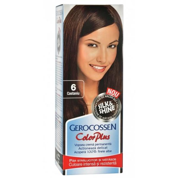 Vopsea de Par Silk&Shine Gerocossen Color Plus, nuanta 6 Castaniu, 50 g Vopsea de Par Silk&Shine Gerocossen Color Plus, nuanta 6 Castaniu, 50 g