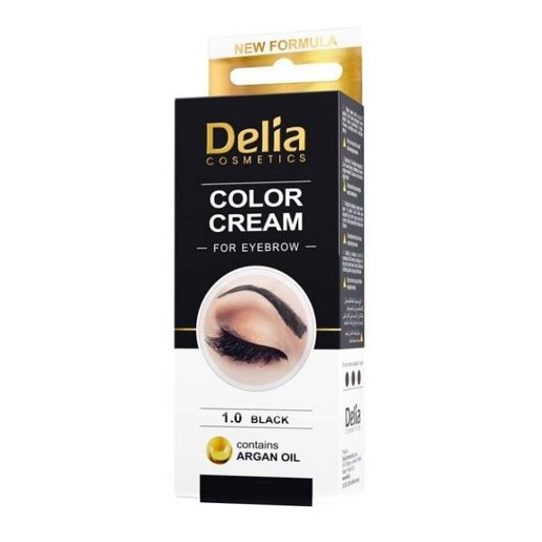Vopsea pentru Sprancene cu Ulei de Argan Delia Cosmetics, nuanta 1.0 Negru, 15ml Vopsea pentru Sprancene cu Ulei de Argan Delia Cosmetics, nuanta 1.0 Negru, 15ml