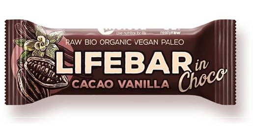 Baton cu cacao si vanilie in ciocolata raw, fara gluten, eco-bio, 40g - Lifebar