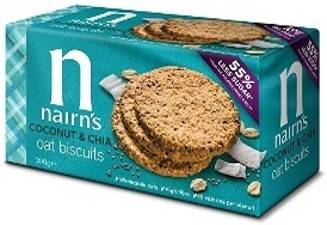 Biscuiti din ovaz integral cu cocos si seminte de chia 200g - Nairn’s