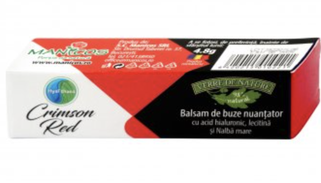 Balsam de buze nuantator Hyal'thaea Crimson Red, 4.8g - Manicos