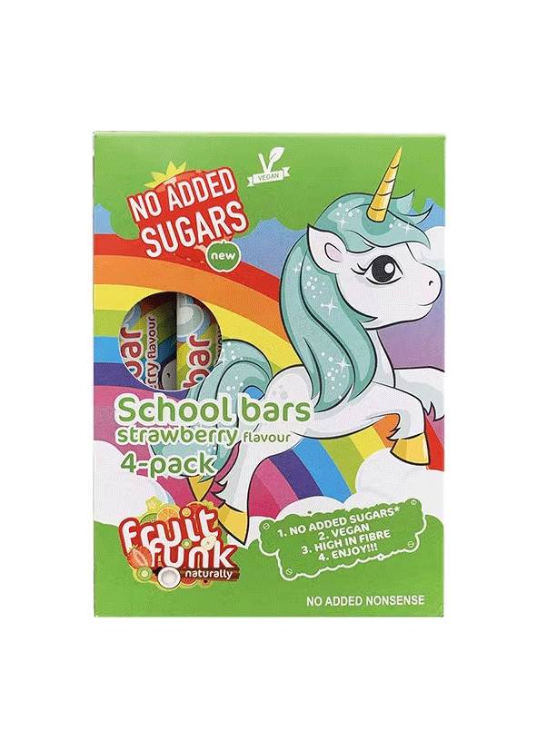 Baton din fructe cu capsuni, Unicorn, vegan, fara zahar, 4x20g, Fruit Funk Baton din fructe cu capsuni, Unicorn, vegan, fara zahar, 4x20g, Fruit Funk