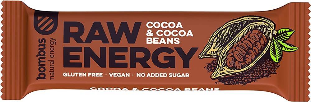 Baton energizant raw energy cu cacao si boabe de cacao, 50 g Bombus