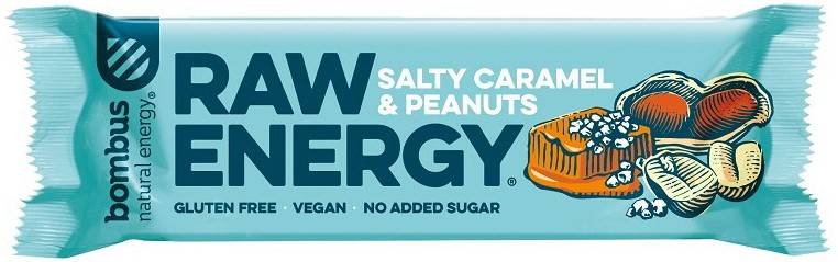 Baton energizant Raw Energy cu caramel sarat si arahide, 50 g Bombus