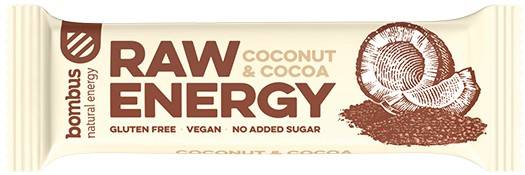 Baton energizant Raw Energy cu nuca de cocos si cacao, 50g Bombus