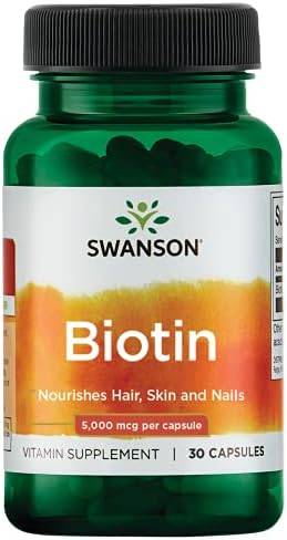 Biotin, 5000 mcg, Vitamina B7, 5 mg, 30 capsule, Swanson