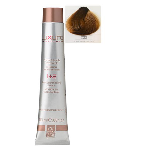 Vopsea Crema Permanenta Luxury Green Light, nuanta Biondo Dorato Intenso 7.33, 100 ml Vopsea Crema Permanenta Luxury Green Light, nuanta Biondo Dorato Intenso 7.33, 100 ml