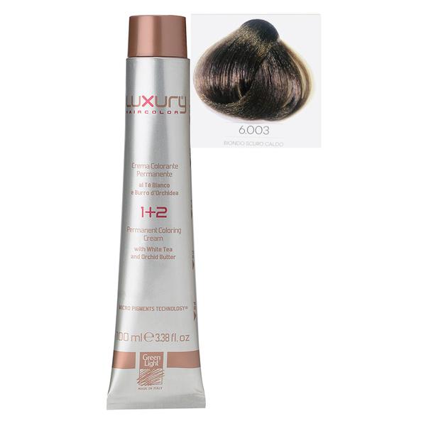 Vopsea Crema Permanenta Luxury Green Light, nuanta Biondo Scuro Caldo 6.003, 100 ml Vopsea Crema Permanenta Luxury Green Light, nuanta Biondo Scuro Caldo 6.003, 100 ml