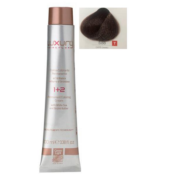 Vopsea Crema Permanenta Luxury Green Light, nuanta Caffe Chiaro 5.88, 100 ml Vopsea Crema Permanenta Luxury Green Light, nuanta Caffe Chiaro 5.88, 100 ml