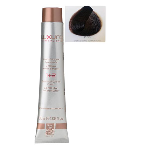 Vopsea Crema Permanenta Luxury Green Light, nuanta Castano Chiaro Dorato Intenso 5.33, 100 ml Vopsea Crema Permanenta Luxury Green Light, nuanta Castano Chiaro Dorato Intenso 5.33, 100 ml