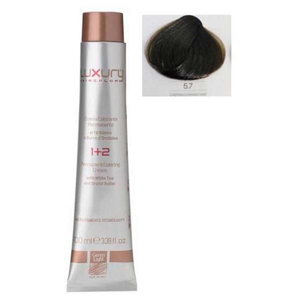 Vopsea Crema Permanenta Luxury Green Light, nuanta Castano Chiaro Mat 5.7, 100 ml Vopsea Crema Permanenta Luxury Green Light, nuanta Castano Chiaro Mat 5.7, 100 ml