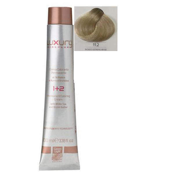 Vopsea Crema Permanenta Luxury Green Light, nuanta Biondo Estremo Beige 11.2, 100 ml Vopsea Crema Permanenta Luxury Green Light, nuanta Biondo Estremo Beige 11.2, 100 ml