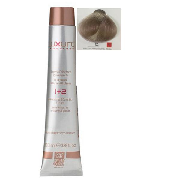 Vopsea Crema Permanenta Luxury Green Light, nuanta Biondo Platino Cenere Intenso 10.1, 100 ml Vopsea Crema Permanenta Luxury Green Light, nuanta Biondo Platino Cenere Intenso 10.1, 100 ml