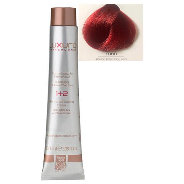 Vopsea Crema Permanenta Luxury Green Light, nuanta Biondo Rosso Esclusivo 7.666, 100 ml Vopsea Crema Permanenta Luxury Green Light, nuanta Biondo Rosso Esclusivo 7.666, 100 ml