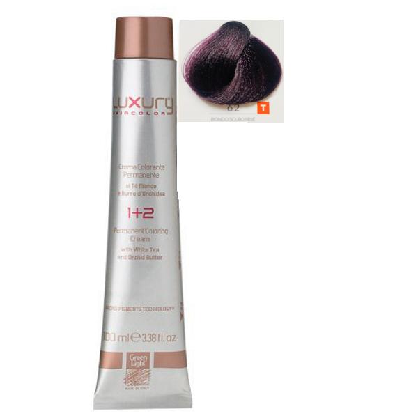 Vopsea Crema Permanenta Luxury Green Light, nuanta Biondo Scuro Irise 6.2, 100 ml Vopsea Crema Permanenta Luxury Green Light, nuanta Biondo Scuro Irise 6.2, 100 ml