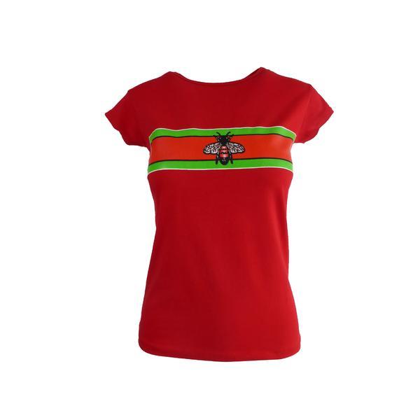 Tricou dama, Univers Fashion, rosu, imprimeu albina cu stras, S-M Tricou dama, Univers Fashion, rosu, imprimeu albina cu stras, S-M
