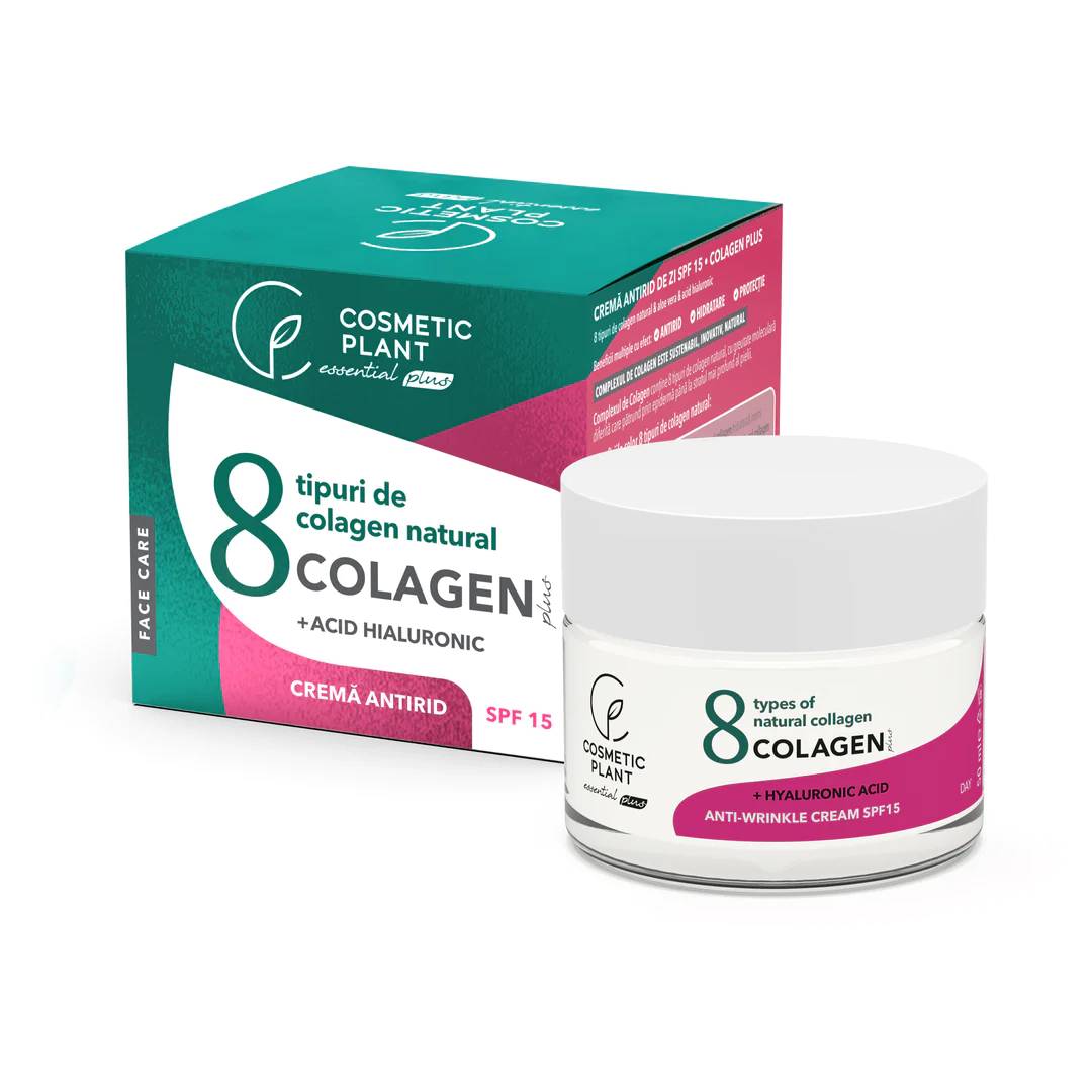 Crema antirid de zi SPF 15 COLAGEN Plus cu 8 tipuri de colagen natural, acid hialuronic si aloe vera, 50 ml, Cosmetic Plant Crema antirid de zi SPF 15 COLAGEN Plus cu 8 tipuri de colagen natural, acid hialuronic si aloe vera, 50 ml, Cosmetic Plant