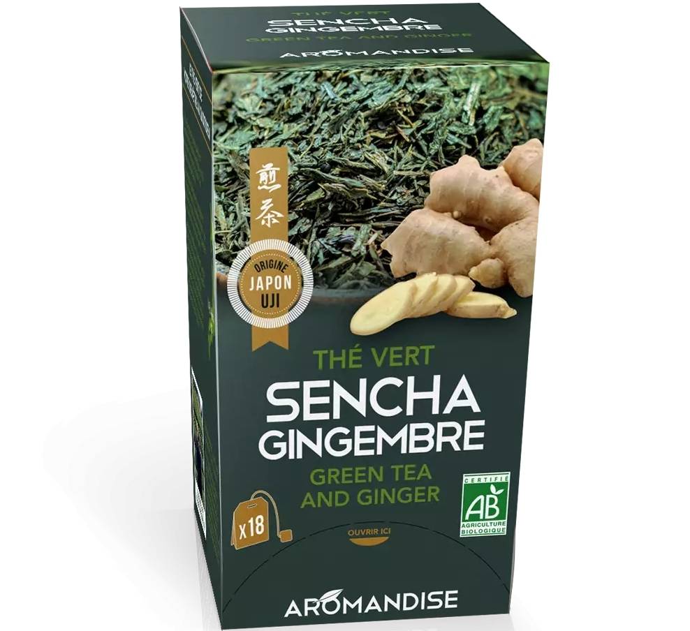 Ceai verde Sencha cu ghimbir, eco-bio, 18 pliculete x 2g - Aromandise