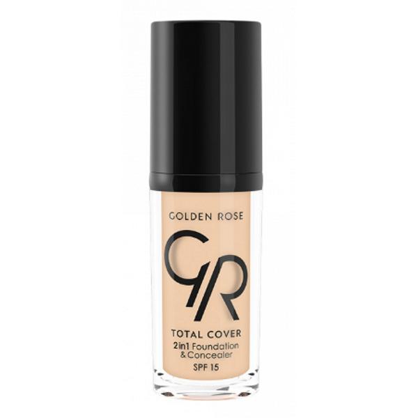 Fond de Ten Total Cover 2 in 1 SPF 15 Golden Rose 30 ml, nuanta 01 Porcelain Fond de Ten Total Cover 2 in 1 SPF 15 Golden Rose 30 ml, nuanta 01 Porcelain