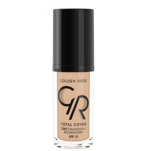 Fond de Ten Total Cover 2 in 1 SPF 15 Golden Rose 30 ml, nuanta 05 Cool Sand Fond de Ten Total Cover 2 in 1 SPF 15 Golden Rose 30 ml, nuanta 05 Cool Sand