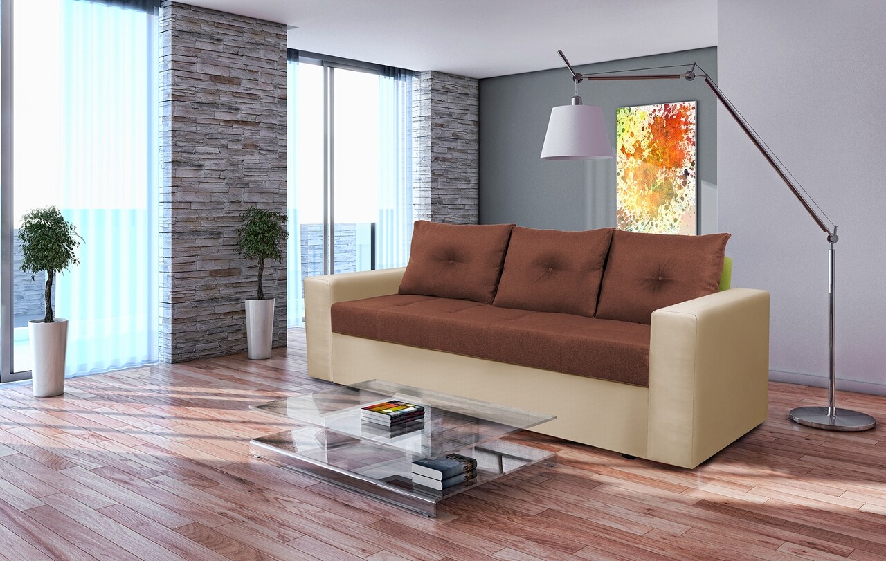 Canapea extensibila, Toledo, 226x90x86 cm, lada de depozitare, Crem/Maro