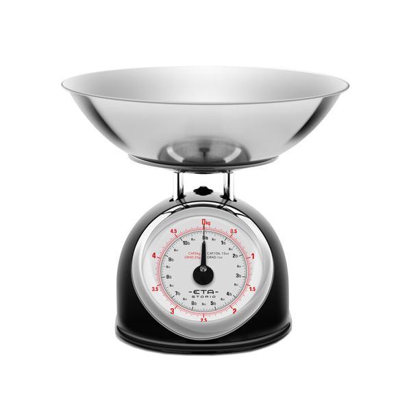 Cantar mecanic de bucatarie ETA Storio 5777 NEGRU, 5 kg, precizie 25g, vas 5 L din otel inoxidabil Cantar mecanic de bucatarie ETA Storio 5777 NEGRU, 5 kg, precizie 25g, vas 5 L din otel inoxidabil