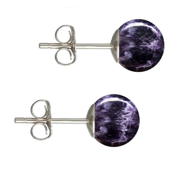 Cercei Argint, Tip Surub, cu Pietre Semipretioase Naturale de Ametist de 8 mm Cercei Argint, Tip Surub, cu Pietre Semipretioase Naturale de Ametist de 8 mm