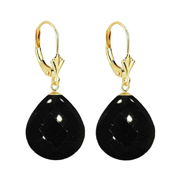 Cercei Aur Galben de 14 karate, Model Lalea, cu Pietre Semipretioase Naturale de Obsidian Fatetat Cercei Aur Galben de 14 karate, Model Lalea, cu Pietre Semipretioase Naturale de Obsidian Fatetat