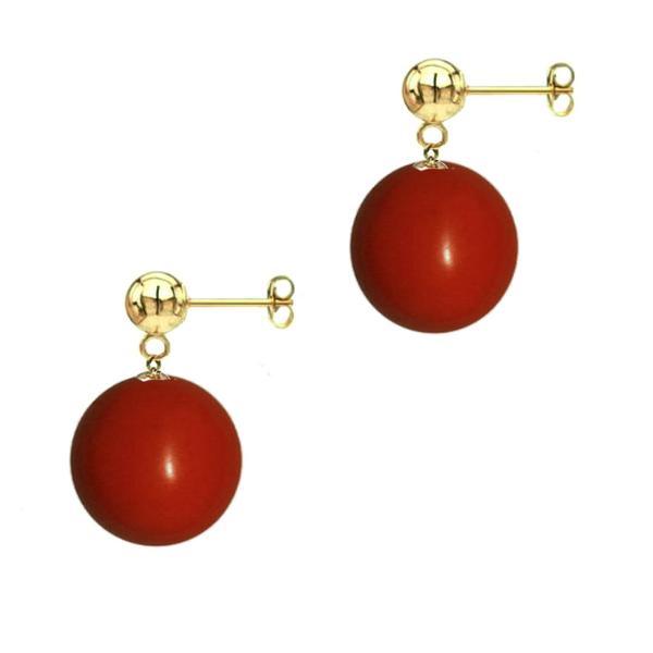 Cercei Aur Galben de 14 karate si Pietre Semipretioase Naturale de Coral de 8 mm Cercei Aur Galben de 14 karate si Pietre Semipretioase Naturale de Coral de 8 mm