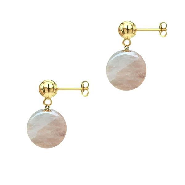 Cercei Aur Galben de 14 karate si Pietre Semipretioase Naturale de Cuart Roz de 8 mm Cercei Aur Galben de 14 karate si Pietre Semipretioase Naturale de Cuart Roz de 8 mm