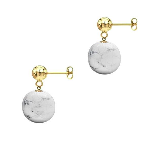 Cercei Aur Galben de 14 karate si Pietre Semipretioase Naturale de Howlit de 8 mm Cercei Aur Galben de 14 karate si Pietre Semipretioase Naturale de Howlit de 8 mm