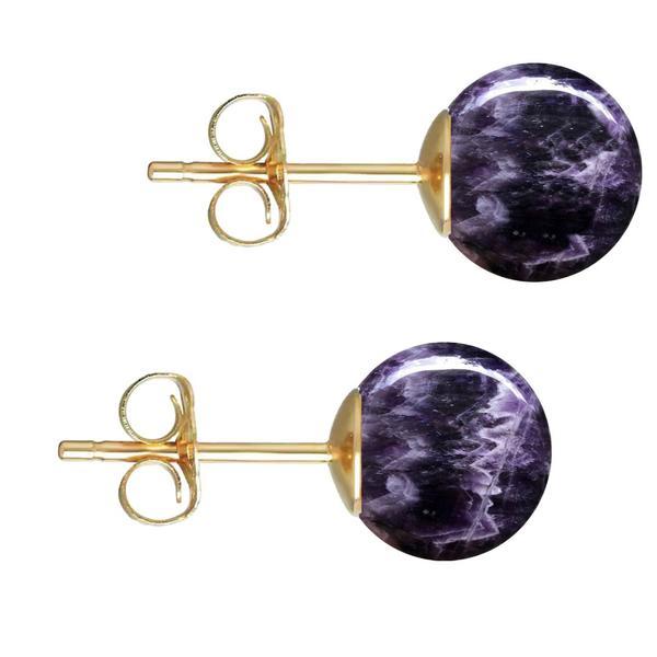Cercei Aur Galben de 14 karate, Tip Surub, cu Pietre Semipretioase Naturale de Ametist de 10 mm Cercei Aur Galben de 14 karate, Tip Surub, cu Pietre Semipretioase Naturale de Ametist de 10 mm