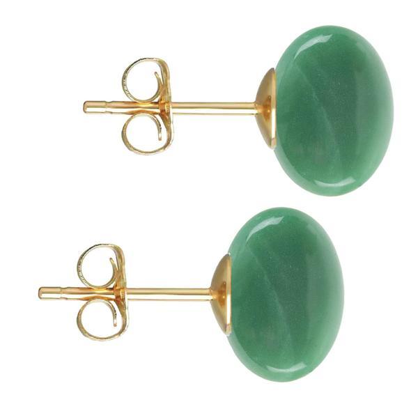 Cercei Aur Galben de 14 karate, Tip Surub, cu Pietre Semipretioase Naturale de Aventurin de 12 mm Cercei Aur Galben de 14 karate, Tip Surub, cu Pietre Semipretioase Naturale de Aventurin de 12 mm
