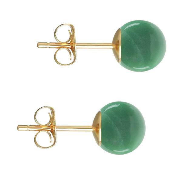 Cercei Aur Galben de 14 karate, Tip Surub, cu Pietre Semipretioase Naturale de Aventurin de 8 mm Cercei Aur Galben de 14 karate, Tip Surub, cu Pietre Semipretioase Naturale de Aventurin de 8 mm