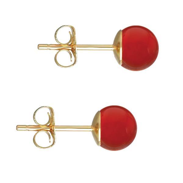 Cercei Aur Galben de 14 karate, Tip Surub, cu Pietre Semipretioase Naturale de Carneol de 6 mm Cercei Aur Galben de 14 karate, Tip Surub, cu Pietre Semipretioase Naturale de Carneol de 6 mm