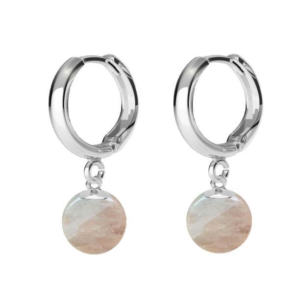 Cercei Argint, Tip Creole, cu Pietre Semipretioase Naturale de Cuart Roz de 8 mm Cercei Argint, Tip Creole, cu Pietre Semipretioase Naturale de Cuart Roz de 8 mm
