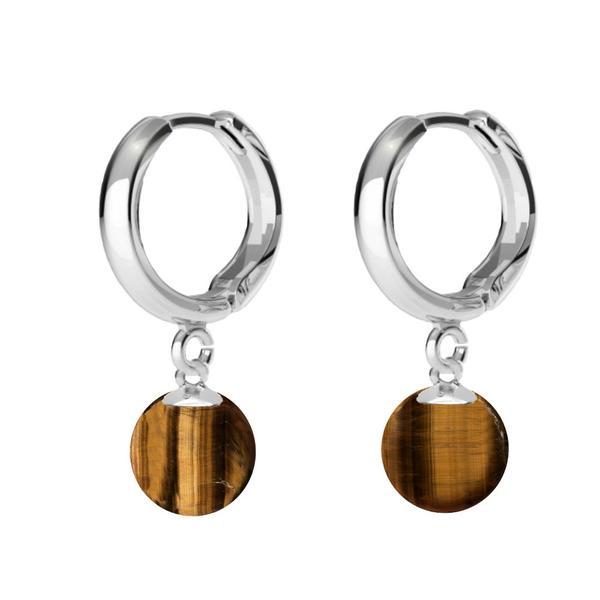 Cercei Argint, Tip Creole, cu Pietre Semipretioase Naturale de Ochi de Tigru de 8 mm Cercei Argint, Tip Creole, cu Pietre Semipretioase Naturale de Ochi de Tigru de 8 mm