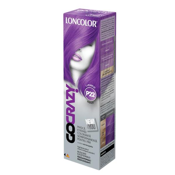 Masca Crema Coloranta Semipermanenta pentru Par Loncolor GoCrazy, nuanta P22 GoPurple, 100 ml Masca Crema Coloranta Semipermanenta pentru Par Loncolor GoCrazy, nuanta P22 GoPurple, 100 ml
