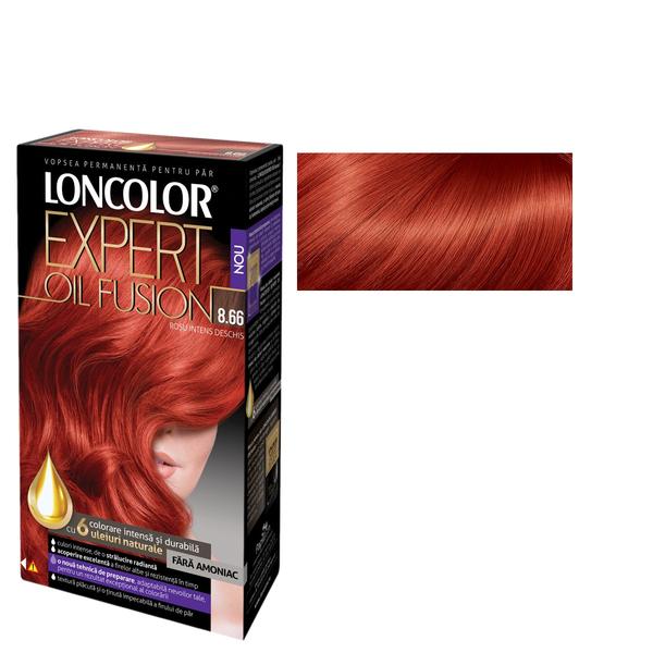 Vopsea de Par Permanenta Fara Amoniac Loncolor Expert Oil Fusion, nuanta 8.66 rosu intens deschis Vopsea de Par Permanenta Fara Amoniac Loncolor Expert Oil Fusion, nuanta 8.66 rosu intens deschis