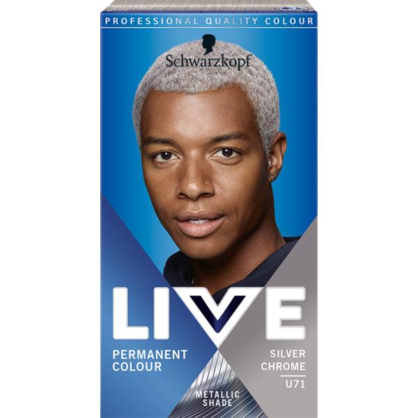 Vopsea de Par Permanenta pentru Barbati - Schwarzkopf Live Permanent Colour Metallic Shade, nuanta U71 Silver Chrome Vopsea de Par Permanenta pentru Barbati - Schwarzkopf Live Permanent Colour Metallic Shade, nuanta U71 Silver Chrome