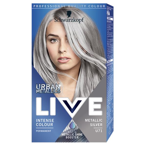 Vopsea de Par Permanenta - Schwarzkopf Live Urban Metallics Intense Color Permanent Built-in Metallic Shine Booster, nuanta U71 Metallic Silver Vopsea de Par Permanenta - Schwarzkopf Live Urban Metallics Intense Color Permanent Built-in Metallic Shine Booster, nuanta U71 Metallic Silver