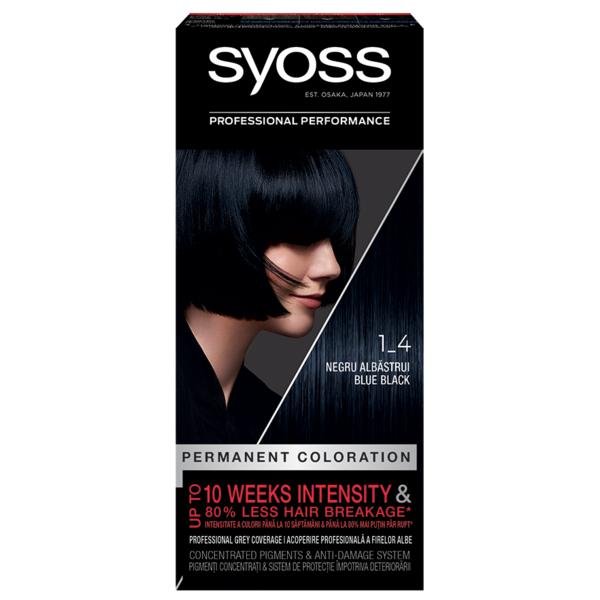 Vopsea de Par Permanenta - Syoss Professional Performance Permanent Coloration Baseline, nuanta 1_4 Blue Black Vopsea de Par Permanenta - Syoss Professional Performance Permanent Coloration Baseline, nuanta 1_4 Blue Black