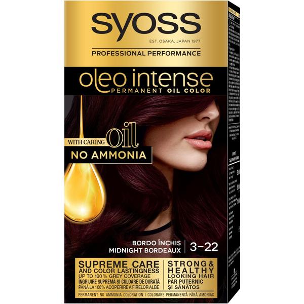Vopsea de Par Demi-permanenta - Syoss Professional Performance Oleo Intense Permanent Oil Color, nuanta 3-22 Bordo Inchis Vopsea de Par Demi-permanenta - Syoss Professional Performance Oleo Intense Permanent Oil Color, nuanta 3-22 Bordo Inchis