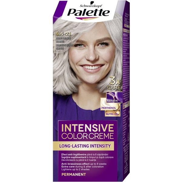 Vopsea de Par Permanenta - Schwarzkopf Palette Intensive Color Creme Long-Lasting Intensity Permanent, nuanta 9.5-21 Blond Argintiu Luminos Vopsea de Par Permanenta - Schwarzkopf Palette Intensive Color Creme Long-Lasting Intensity Permanent, nuanta 9.5-21 Blond Argintiu Luminos