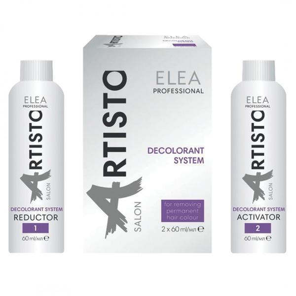 Solutie decapaj pentru indepartarea vopselei rezistente de pe par Decolorant System Color Off Elea Professional Artisto (reductor si activator), 120 ml Solutie decapaj pentru indepartarea vopselei rezistente de pe par Decolorant System Color Off Elea Professional Artisto (reductor si activator), 120 ml