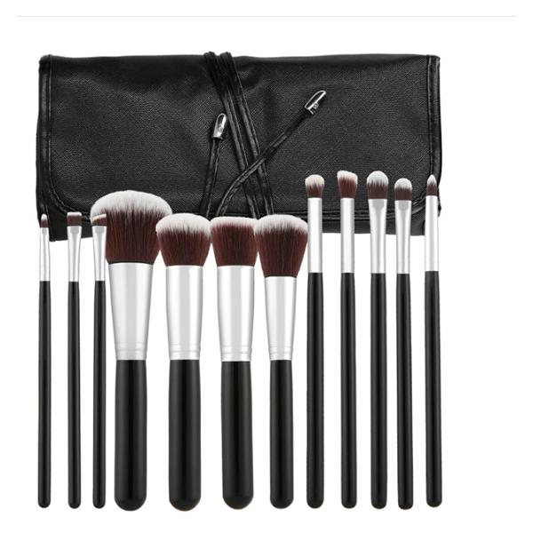 Set 12 Pensule Negre Kabuki pentru Machiaj - Mimo Makeup Brush Kabuki Black, 12 buc Set 12 Pensule Negre Kabuki pentru Machiaj - Mimo Makeup Brush Kabuki Black, 12 buc