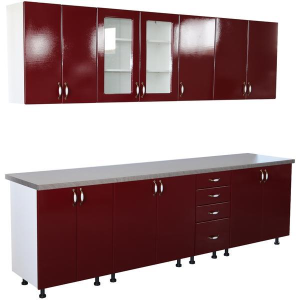 Bucatarie Zebra 2.6 metri Mdf Rosu simplu, cu blat termoizolant culoare beton Bucatarie Zebra 2.6 metri Mdf Rosu simplu, cu blat termoizolant culoare beton