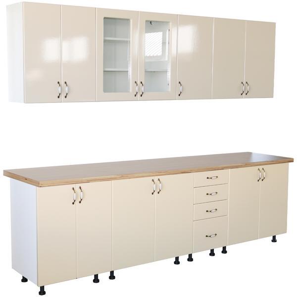 Bucatarie Zebra 2.6 metri Mdf vanilie simplu cu blat termoizolant culoare artar Bucatarie Zebra 2.6 metri Mdf vanilie simplu cu blat termoizolant culoare artar