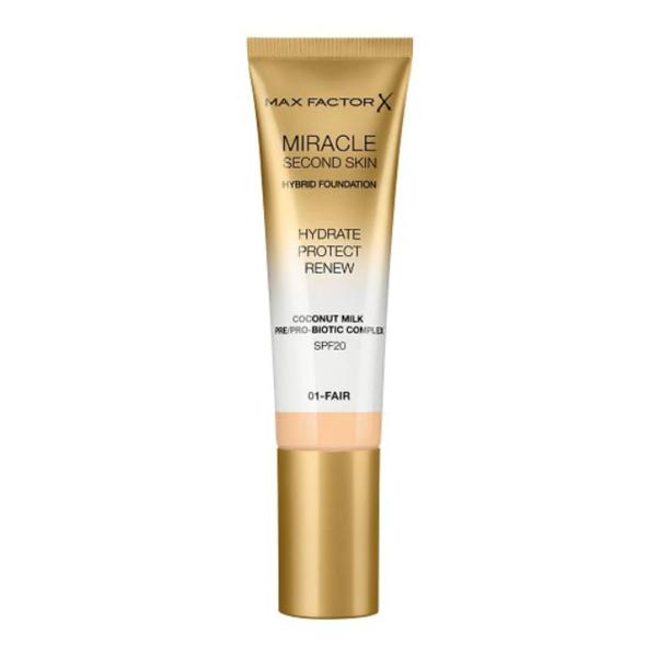 Fond de Ten - Max Factor Miracle Second Skin Hybrid Foundation SPF 20, nuanta 01 Fair, 30 ml Fond de Ten - Max Factor Miracle Second Skin Hybrid Foundation SPF 20, nuanta 01 Fair, 30 ml