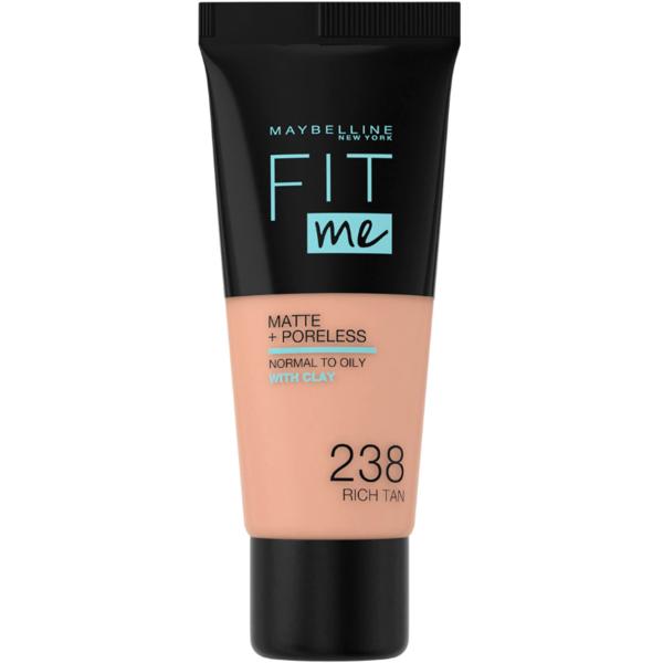Fond de Ten - Maybelline Fit Me! Matte + Poreless Normal to Oily Skin, nuanta 238 Rich Tan, 30 ml Fond de Ten - Maybelline Fit Me! Matte + Poreless Normal to Oily Skin, nuanta 238 Rich Tan, 30 ml
